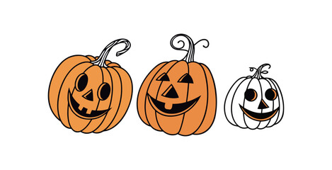 Pumpkin simple flat color icons Halloween vector set white backgraound