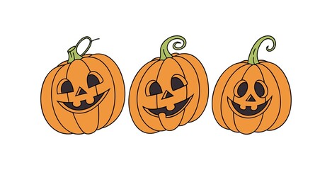 Pumpkin simple flat color icons Halloween vector set white backgraound