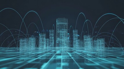 Futuristic Cityscape Digital Network Connections Smart City