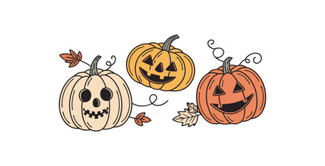 Pumpkin simple flat color icons Halloween vector set white backgraound