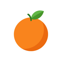 Illustration of an orange with a green leaf on transparent background