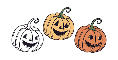 Pumpkin simple flat color icons Halloween vector set white backgraound