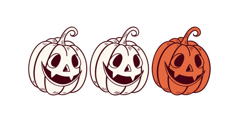 Pumpkin simple flat color icons Halloween vector set white backgraound