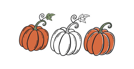 Pumpkin simple flat color icons Halloween vector set white backgraound