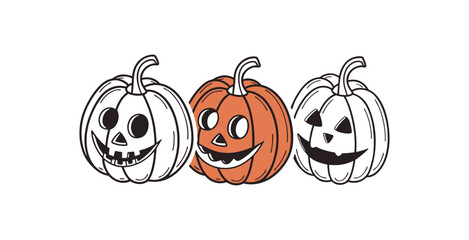 Pumpkin simple flat color icons Halloween vector set white backgraound