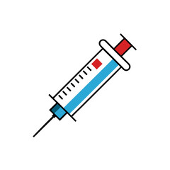 Illustration of a medical syringe with liquid on transparent background