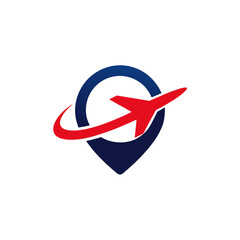 Airplane flying around a location pin icon on transparent background