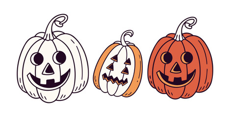 Pumpkin simple flat color icons Halloween vector set white backgraound