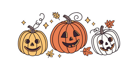 Pumpkin simple flat color icons Halloween vector set white backgraound