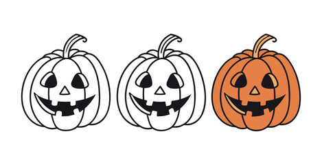 Pumpkin simple flat color icons Halloween vector set white backgraound