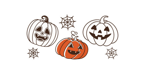 Pumpkin simple flat color icons Halloween vector set