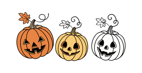 Pumpkin simple flat color icons Halloween vector set
