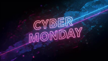 Cyber Monday Neon Text Abstract Background With Blue And Pink Lights