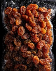 Dried Raisins in Packaged Bag with Water Droplets