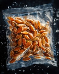Fresh Pumpkin Seeds in Plastic Bag Underwater