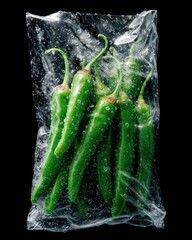 Fresh Green Chilies in Sealed Plastic Bag