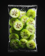 Fresh Green Slices in Sealed Plastic Bag with Bubbles