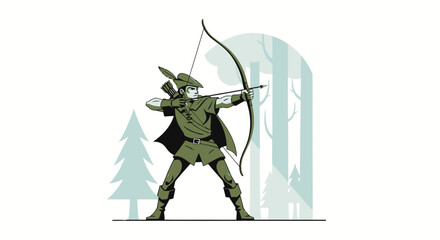 Fototapeta premium Heroic Archer Illustration in Forest Setting, Perfect for Fantasy Game Assets, Medieval Storytelling, and Historical Fiction Design Projects.