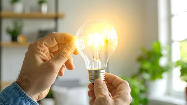 Lightbulb held in hands bright illumination