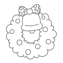 Christmas wreath with bow and bell isolated on transparent background.