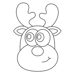 Cute cartoon reindeer face with nose, Christmas character, isolated on transparent background