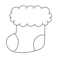 Christmas stocking with fluffy top, cartoon style, isolated on transparent background