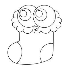 Cute Christmas stocking with big eyes and fluffy trim, cartoon style, isolated on transparent background