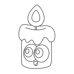 Cute Christmas candle with flame and wax, cartoon style, isolated on transparent background