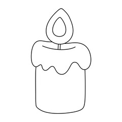 Christmas candle with wax and flame, cartoon style, isolated on transparent background