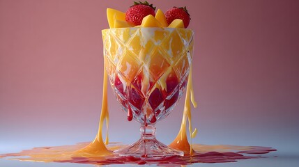Delicious fruit cocktail in a glass with dripping juice