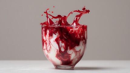 Red liquid splashing from a glass with a white background
