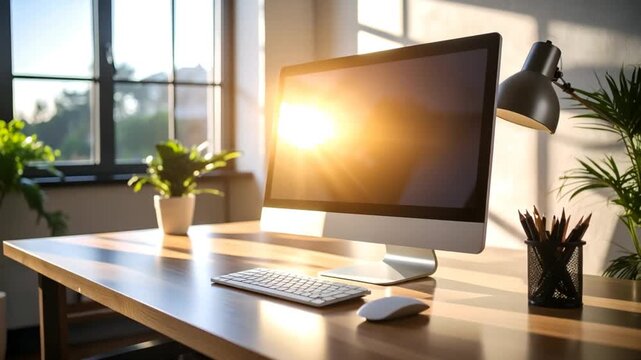 Modern workspace with sunlight