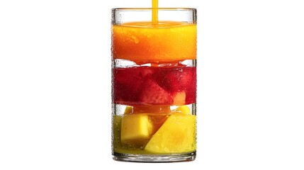 Refreshing fruit layers in a glass isolated on white background