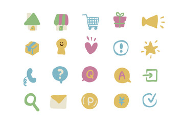 かわいい手描き風のWebショップのアイコンのセット | WEBサイト・HP・オンラインストア・ネットショッピングのベクター素材