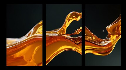 Dynamic splash of liquid in a triptych art composition