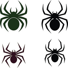 Collection of spider icons in multiple styles, ideal for spooky projects, web design, and fantasy artwork.