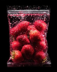 Fresh Strawberries in Sealed Bag with Bubbles