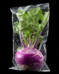 Fresh Radish in Plastic Bag with Water Droplets