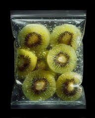 Fresh Kiwi Slices in Sealed Bag with Water Droplets