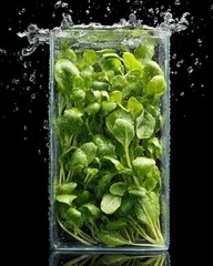 Fresh Greens in Water with Splash Effect