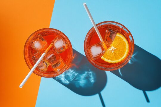 Summer Vibes: Aerial View of Aperol Spritz Cocktail - Refreshing Beverage Concept cocktail, Spritz, top