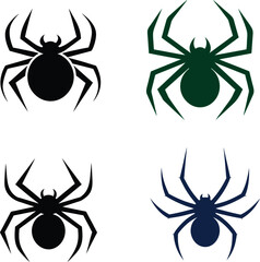 Stylish spider vector set, great for horror graphics, wildlife symbols, and creepy Halloween decorations.