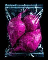 Vibrant Purple Sweet Potatoes in Clear Packaging