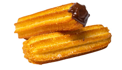 0 - Pair of crispy churros coated in chocolate sauce isolated on transparent background