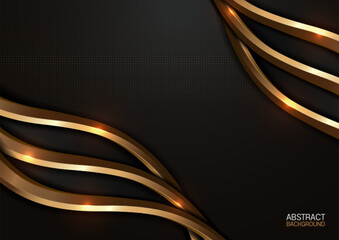 Modern abstract background with black and gold tones. Flowing golden curves details. luxury template for business presentation. Premium cover design and promotional banner. Not AI.