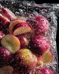 Fresh Apples in Water with Bubbles