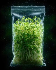Fresh Sprouts in Sealed Bag with Water Droplets