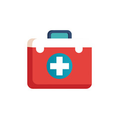 Illustration of a red first aid kit icon on transparent background