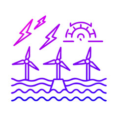 Vector Illustration of Wind Turbines with Lightning Bolts