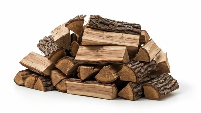 Neatly stacked firewood with bark and wood grain detail